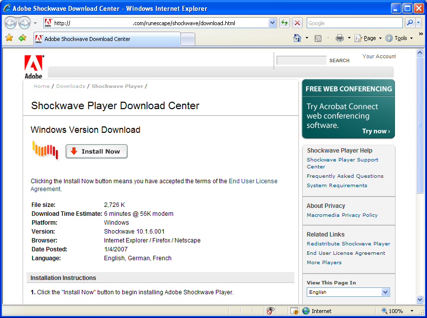 Fake Shockwave Download Center